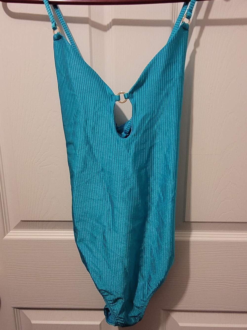 aerie Teal Ribbed One-Piece Swimsuit with Gold Ring Detail